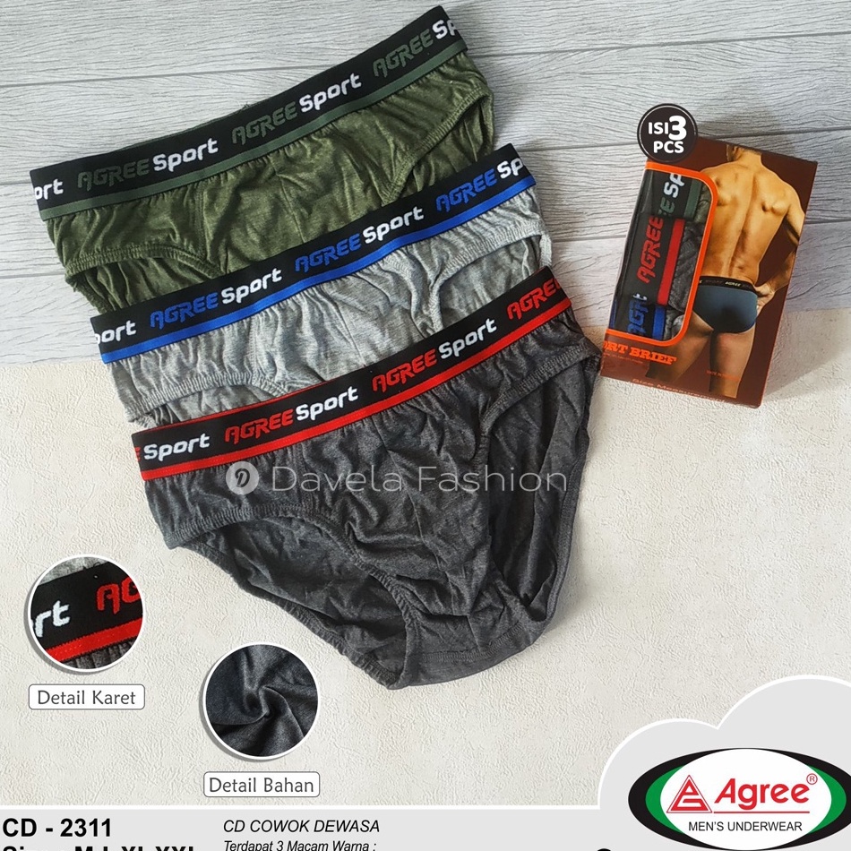 GROSIR  AGREE SPORT ART 2311  3 pcs  Celana Dalam Pria Mens Brief Underwear