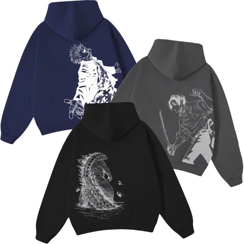 JIZU PROJECT- Hoodie Boxy / Jaket Hoodie Motif Sablon / Bahan Fleece cotton cvc / Ukuran M L XL