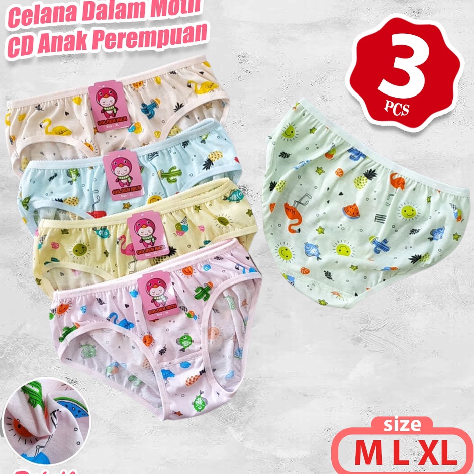 Terlaku 3 Pcs CD Golden Nick Anak Perempuan Golden Nick 1187  Motif Sablon  Size M L XL