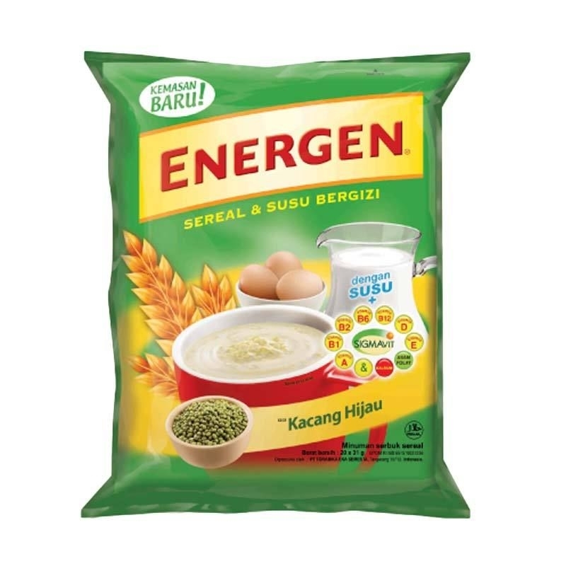 

ENERGEN Sereal & susu bergizi,rasa Coklat,Vanilla,kacang Hijau 1 renceng 10 sachet