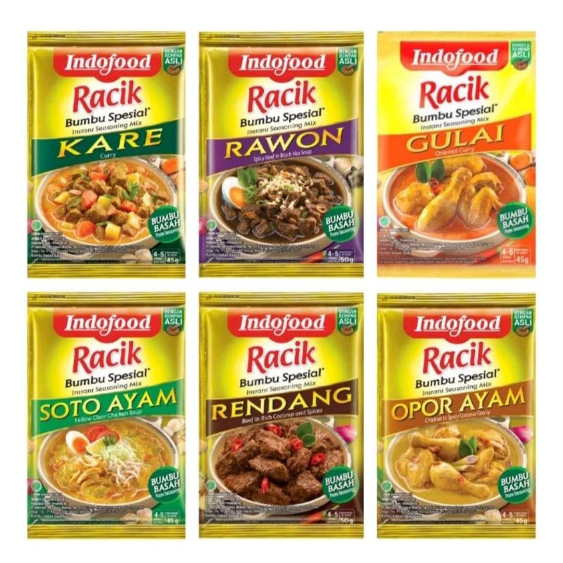 

INDOFOOD BUMBU RACIK INSTANT BASAH PER PACK ISI 10PCS |uk 45GR
