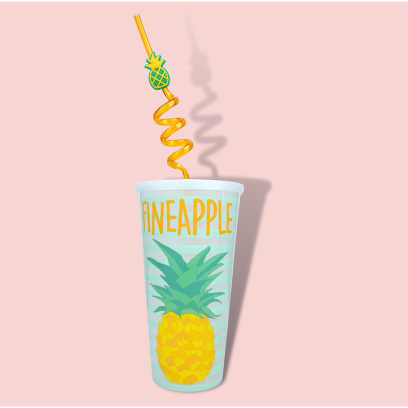 Botol Minum Lucu Gelas Tumblr Plastik Aesthetic Sedotan Spiral BPA Free Pineapple Fineapple