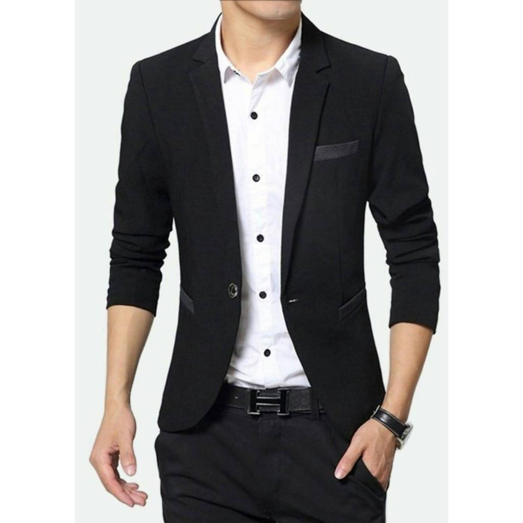 BEST DEALS PRYZA Jas Blazer Pria Casual Hitam Saku Dua Original DF&Y Jas Blazer Kerja Kantor Formal