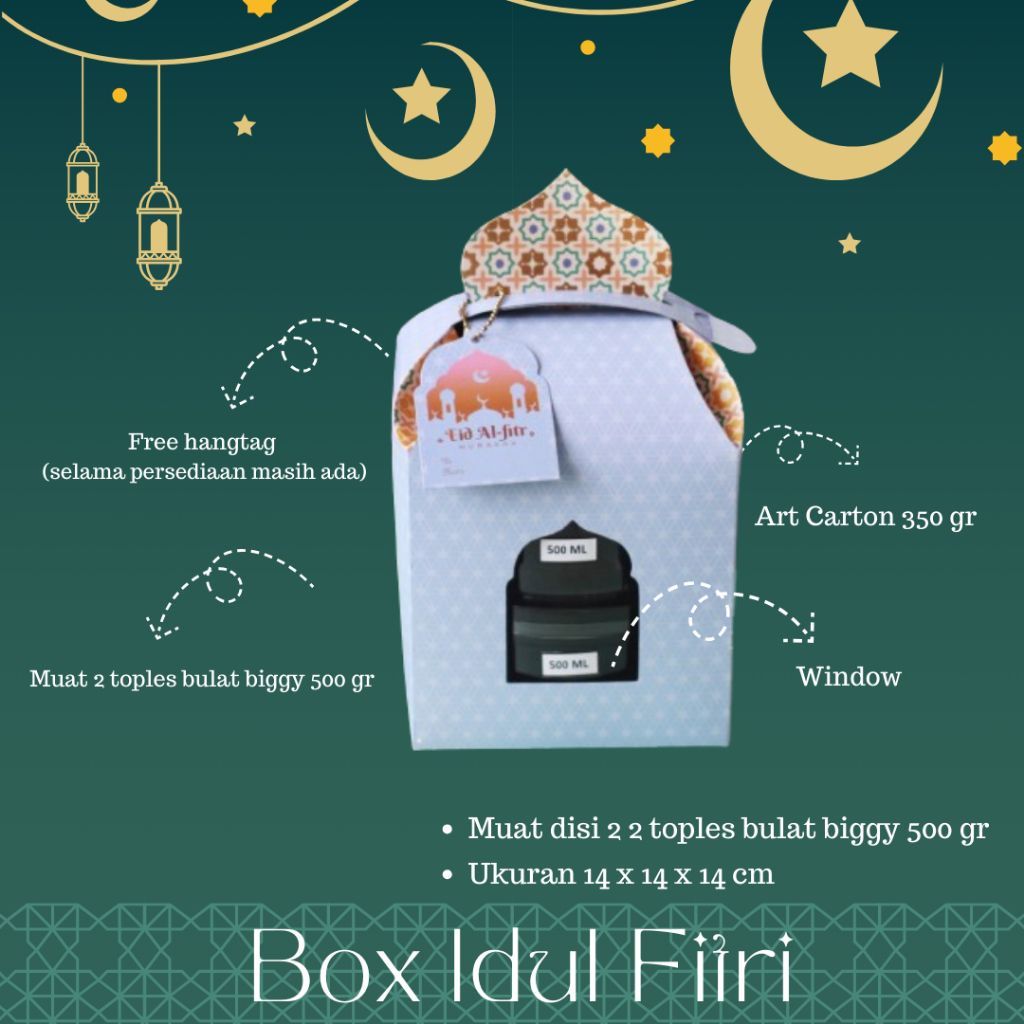 

Box Hampers Lebaran / Idul Fitri - Kubah Violet uk 14x14x14 cm muat 2 Toples biggy 500 gr