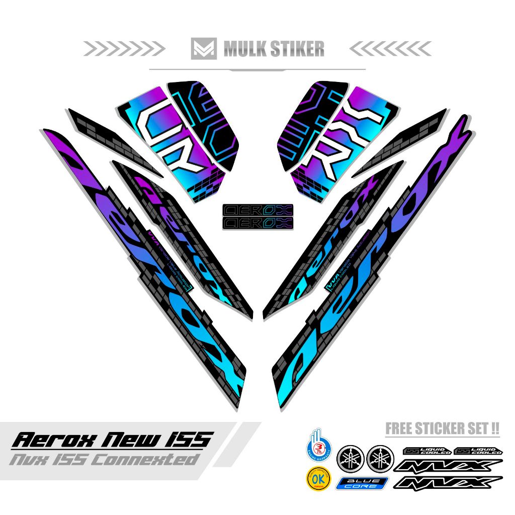 STRIPING AEROX 155 NEW CONNECTED MOTIF 55 / COMBO COLOR / DASAR HITAM / STIKER AEROX 155 CONNECTED /