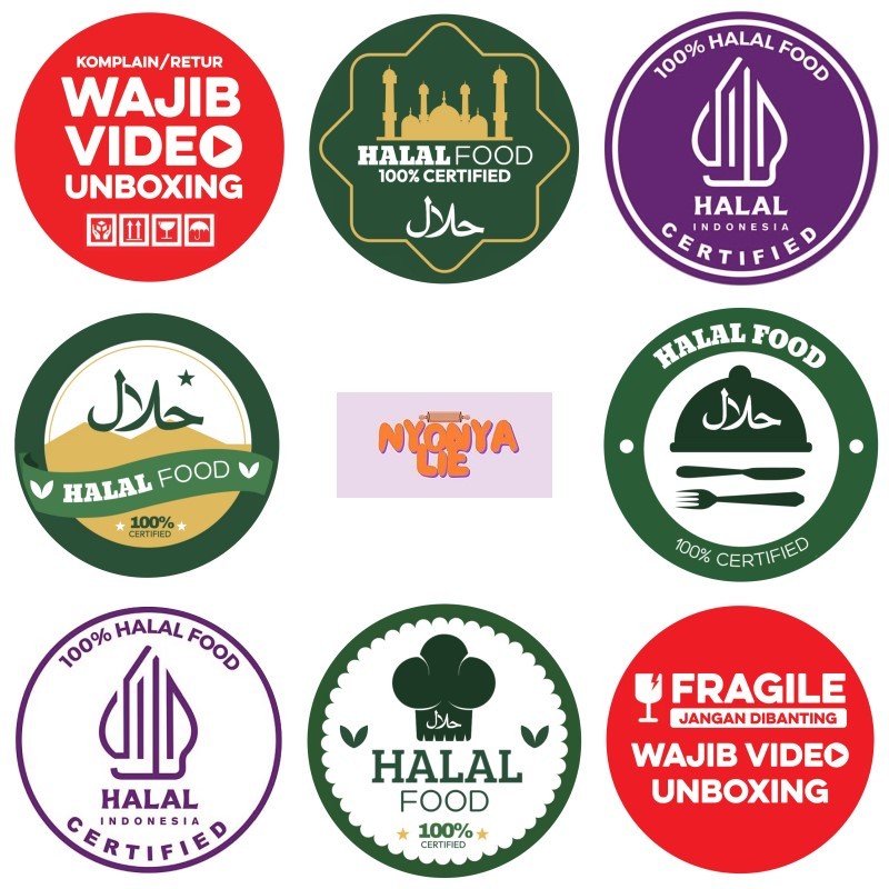 

FH003 Sticker Label 2,5 Cm HALAL FOOD FRAGILE WAJIB VIDEO UNBOXING Nyonya Lie