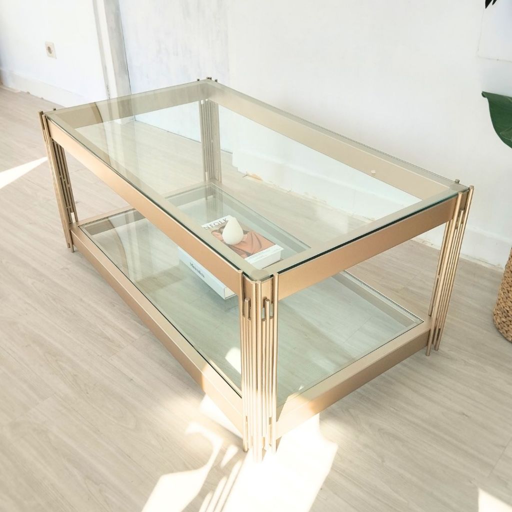 Free box kayu Meja Tamu Rangka Besi / Meja Tamu Kaca ukuran 120cm × 60cm × 48cm / Meja Tamu Warna Go