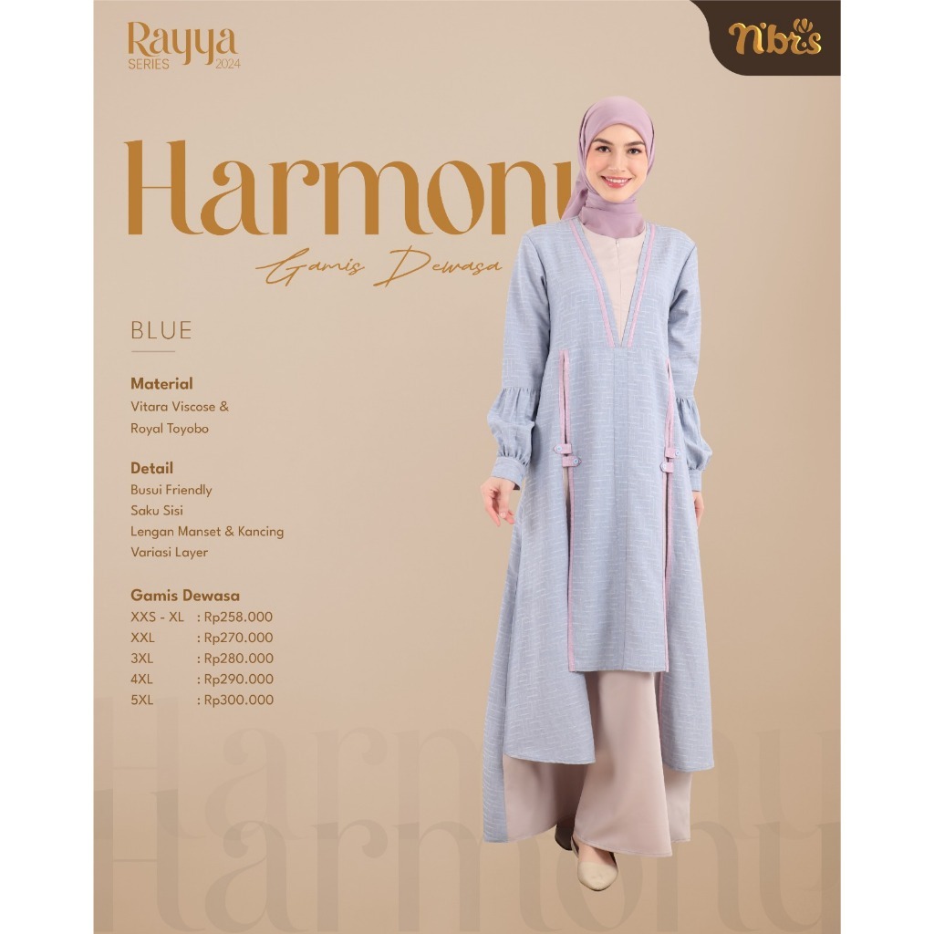 SETELAN BUSANA MUSLIM GAMIS DRESS WANITA DEWASA REMAJA TERBARU KEKINIAN WARNA BIRU LANGIT - HARMONY 