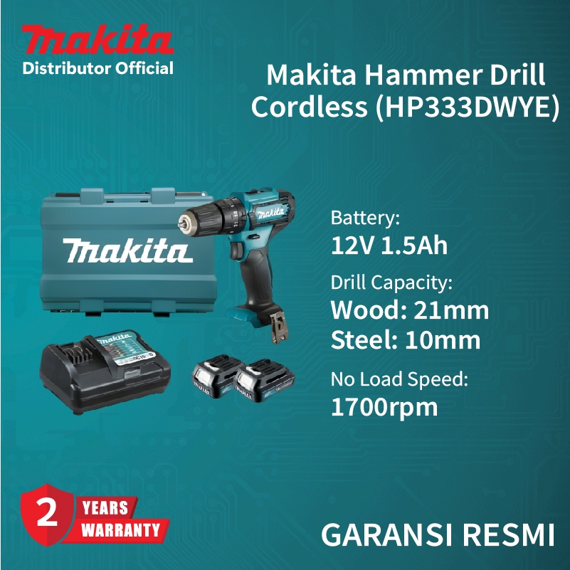 Mesin Bor Makita Cordless - Makita Hammer Drill Cordless (HP333DWYE)