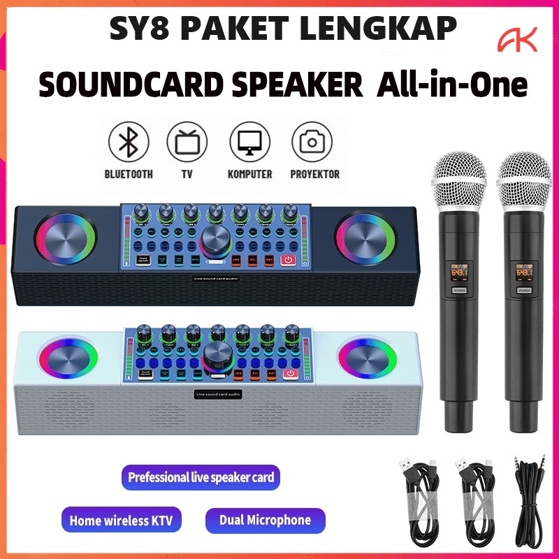 ANK HOME KTV SPEAKER  BLUETOOTH SY8 2MIC LIVE SOUNDCARD PORTABLE OUTDOOR