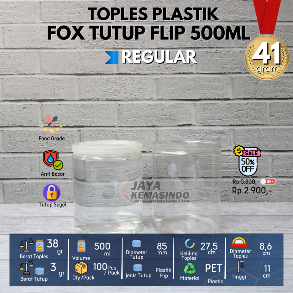 Toples plastik 500ml PET fox tutup flip warna warni