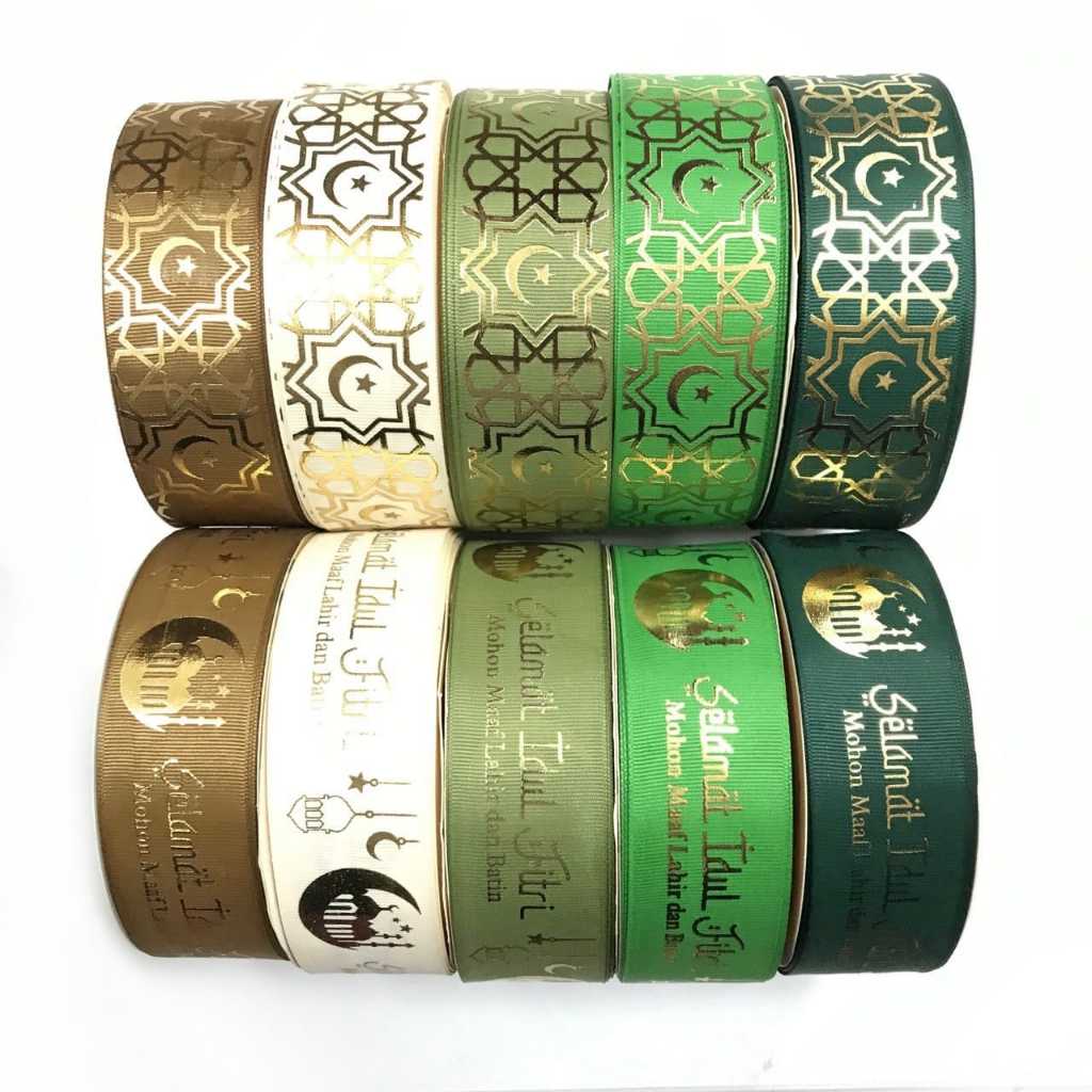 

1YARD - PITA GROSGRAIN TULISAN IDUL FITRI/PITA LEBARAN/PITA IDUL FITRI SABLON EMAS TIMBUL