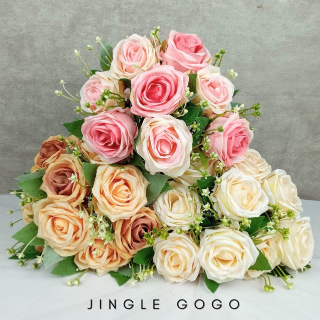 Bunga Artificial Buket MAWAR Bridal Aesthetic 9 Cabang - Bunga Rose Palsu Artifisial Dekorasi - Bung