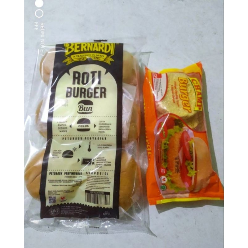 

Paket Roti Burger Bernardi dan isian Chicken Burger Champ