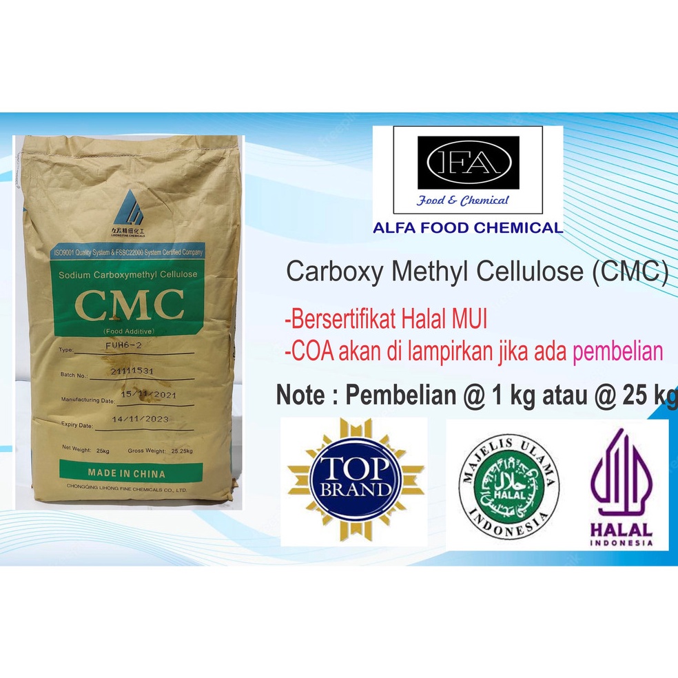 

COD TERMURAH CMC Carboxymethyl Cellulose FOOD GRADE Kekentalan 1525 cps Bersertifikat Halal