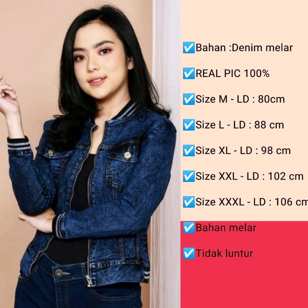 XPRESS Jaket Jeans Wanita Jumbo Bomber Snow Terbaru Resleting Murah