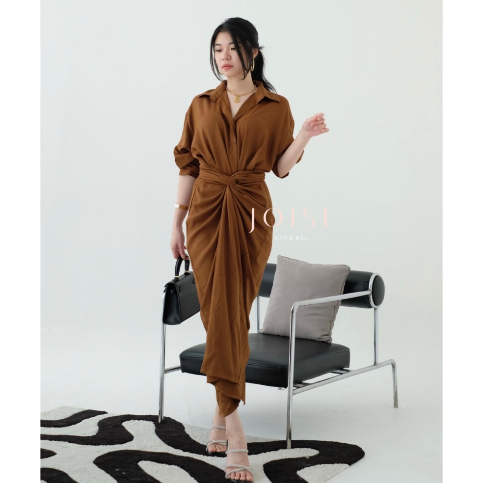 XPRESS JOISE  Kylie Wrap 3in1 Shirt Dress Tali Maxi  Dress Panjang Lilit  Dress Wanita Polos