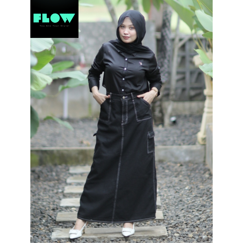 ROK JEANS PANJANG KOREAN STYLE HIJAB/ROK CARGO WANITA BAHAN TEBAL/ROK WANITA KEKINIAN OOTD SELEBGRAM