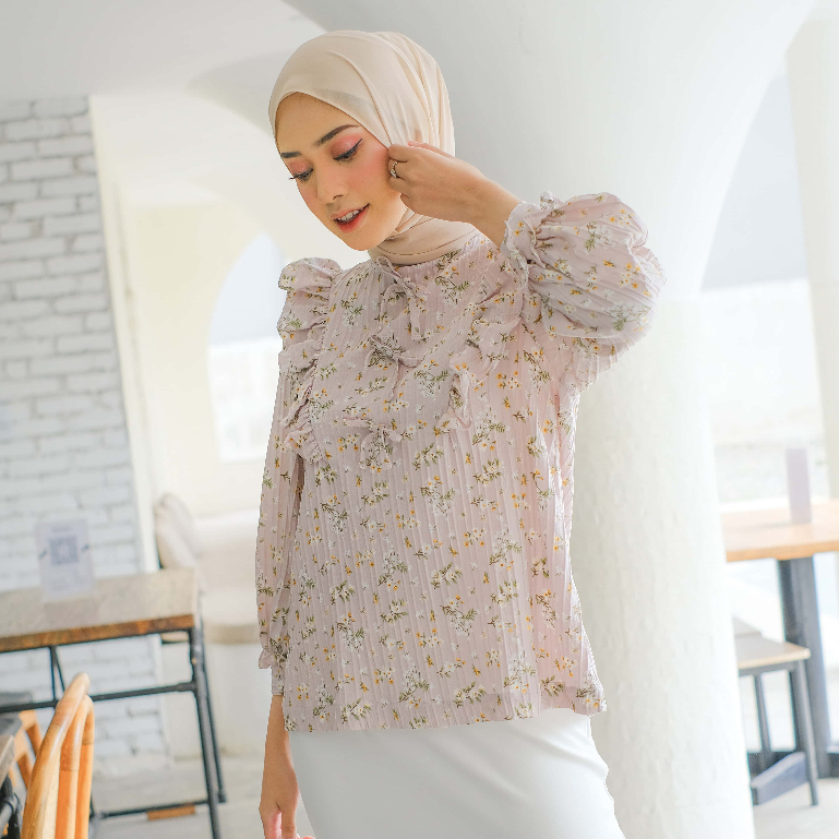 Marissa Blouse Mayoutfit | Blus Wanita Korean Style Frill Ruffle Motif Bunga