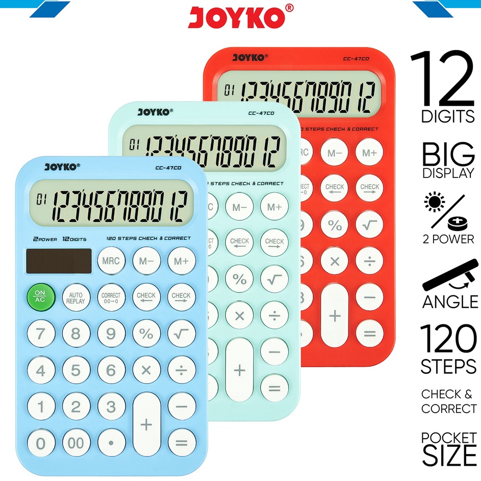 

Dijamin Ori Calculator Kalkulator Joyko CC47CO 12 Digits Check Correct