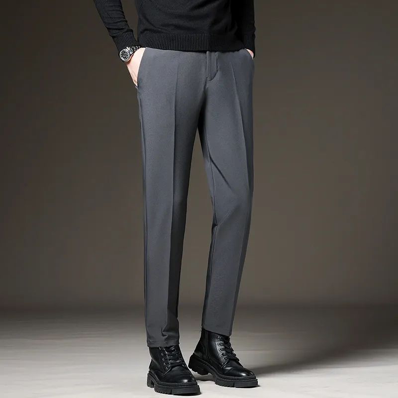 MALLVOSE - Celana Panjang Pria Formal Kain Slim Fit Abu Tua