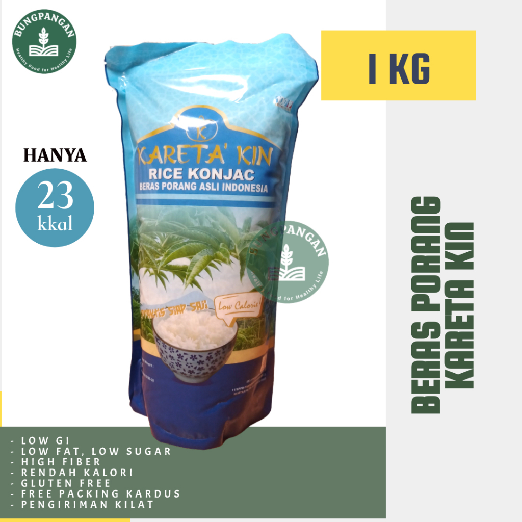 

Kareta kin Beras Porang 1 KG Shirataki Konjac Rice Diet Rendah Kalori