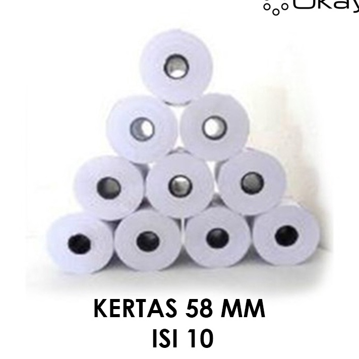 

88 OKAY kertas thermal struk printer kasir ppob 58x4 mm premium hitam warna jelas isi 1 ROOL