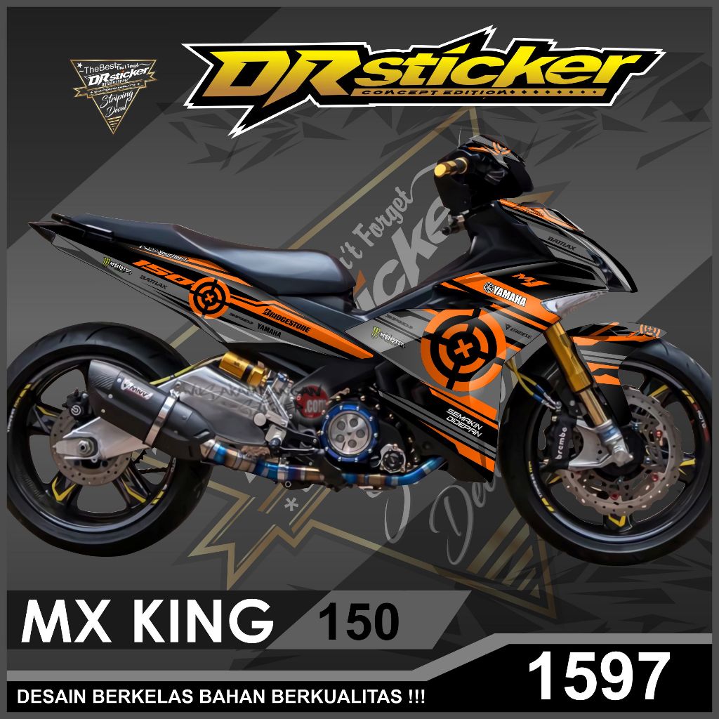 Stiker Decal Mx King 150 Y15Zr Logo Circle Warna Orange Dasar Hitam Edisi