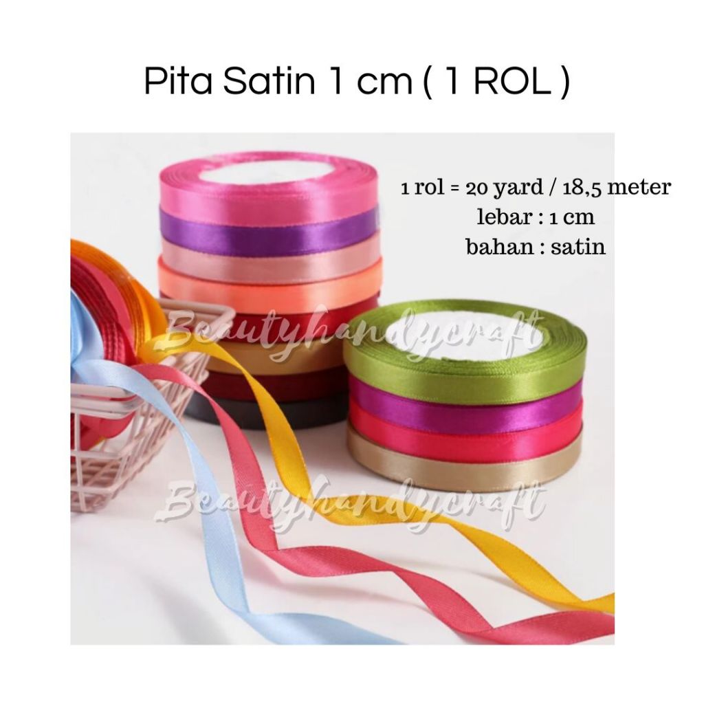 

Pita satin 1 cm import 1 rol pita kado hadiah suvenir dan pesta buket bunga dan dekorasi