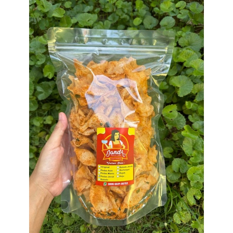 

teh Janda keripik singkong pedas jeruk 250 gram gurih renyah