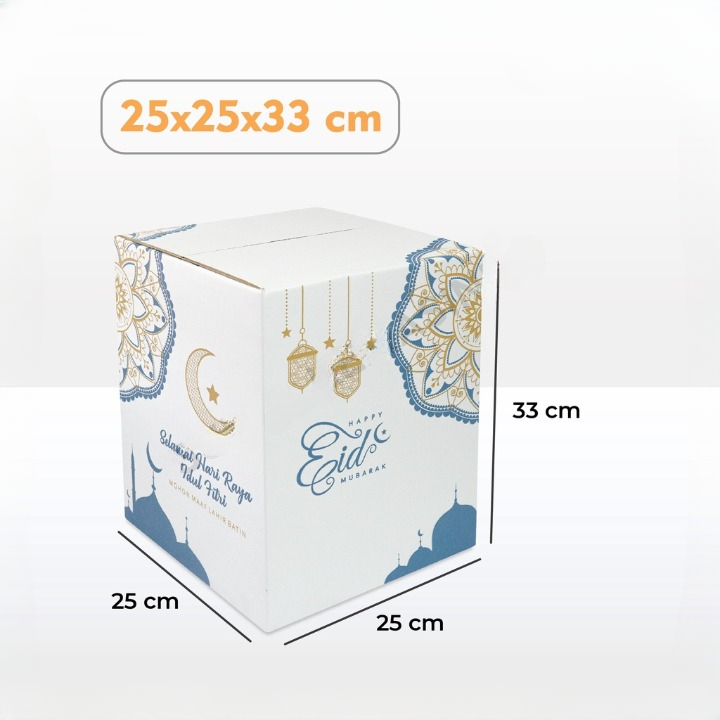 box parcel kardus parcell edisi lebran idul fitri mubarok dus paket sembako kue kering ukuran 25x25x