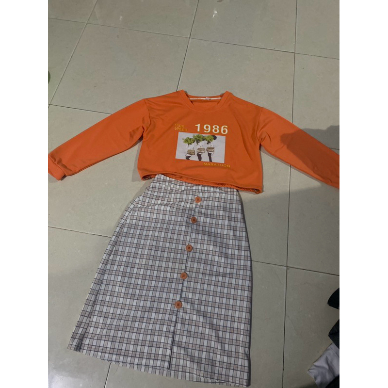 setelan rok n atasan crop anak remaja