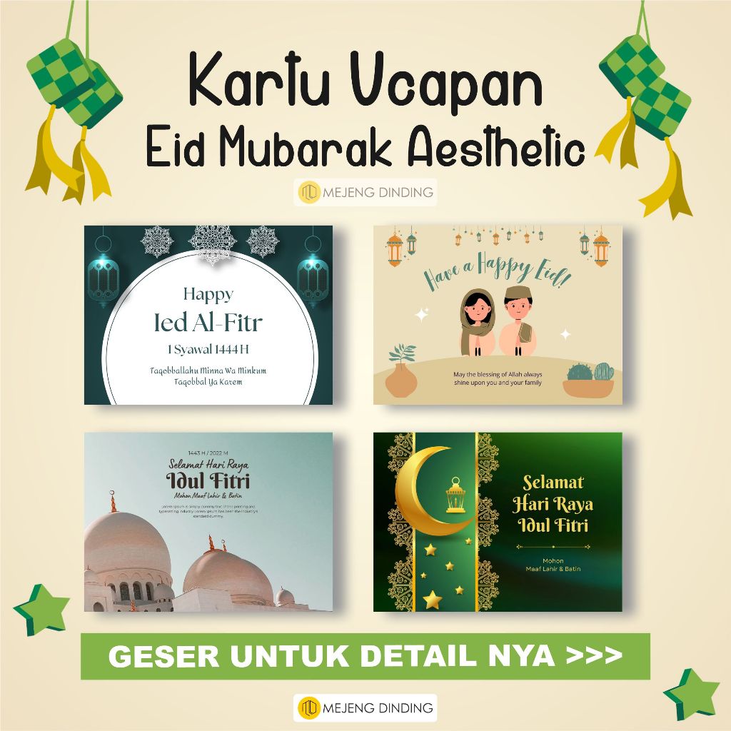 ( 9 PCS ) KARTU UCAPAN LEBARAN IDUL FITRI / KARTU UCAPAN EID MUBARAK / GREETING CARD EID FITR / KART