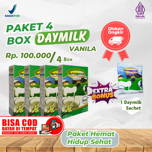 

4 Box DAYMILK Free 1 DAYMILK Sachet. Paket Hemat 4 Box Daymilk Rasa Vanila