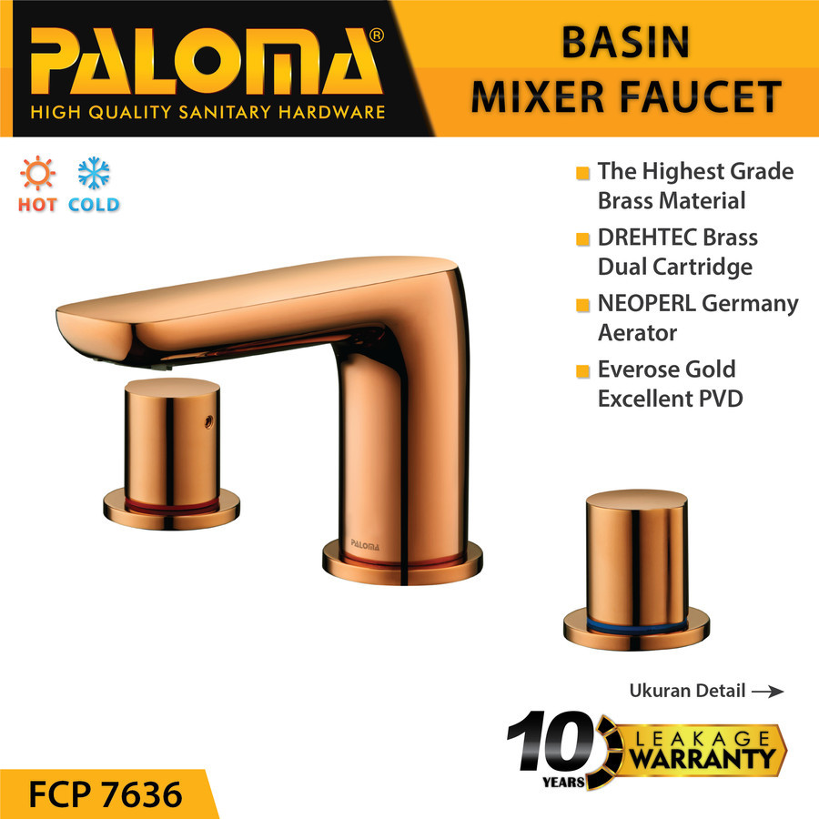 PALOMA FCP 7636 Keran Mixer basin Wastafel Cuci Tangan Panas Dingin Kran Air 3 Lubang ROSE GOLD