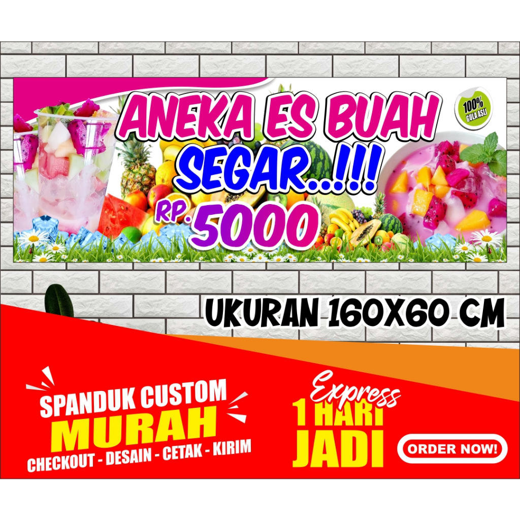 Banner Es buah / Es Campur, Spanduk Es buah / Es Campur, ukuran 160x60 cm,COD. Banner Es buah / Es C