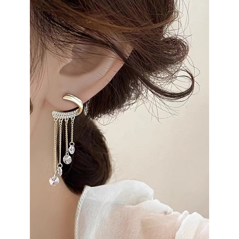 Anting-Anting Berdesain Eksklusif / Aksesoris Fashion Wanita / Anting Rumbai Panjang Berlian Model T