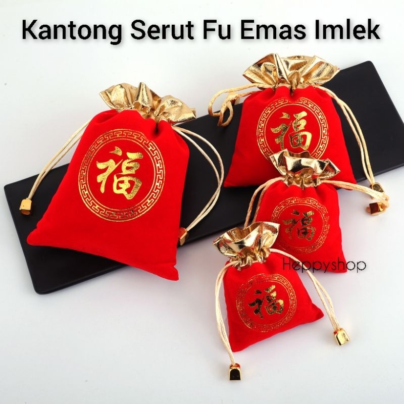 

Kantong Serut Fu Emas Imlek Pouch Serut Kantong Jimat Angpao Fuk