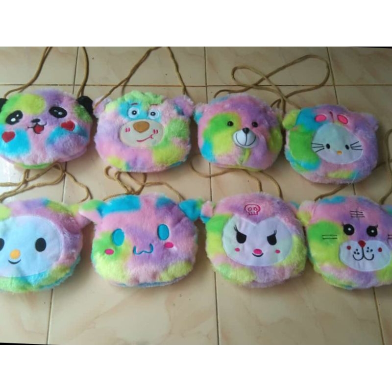 tas anak bulu rainbow/ dompet anak lucu/ tas lebaran anak