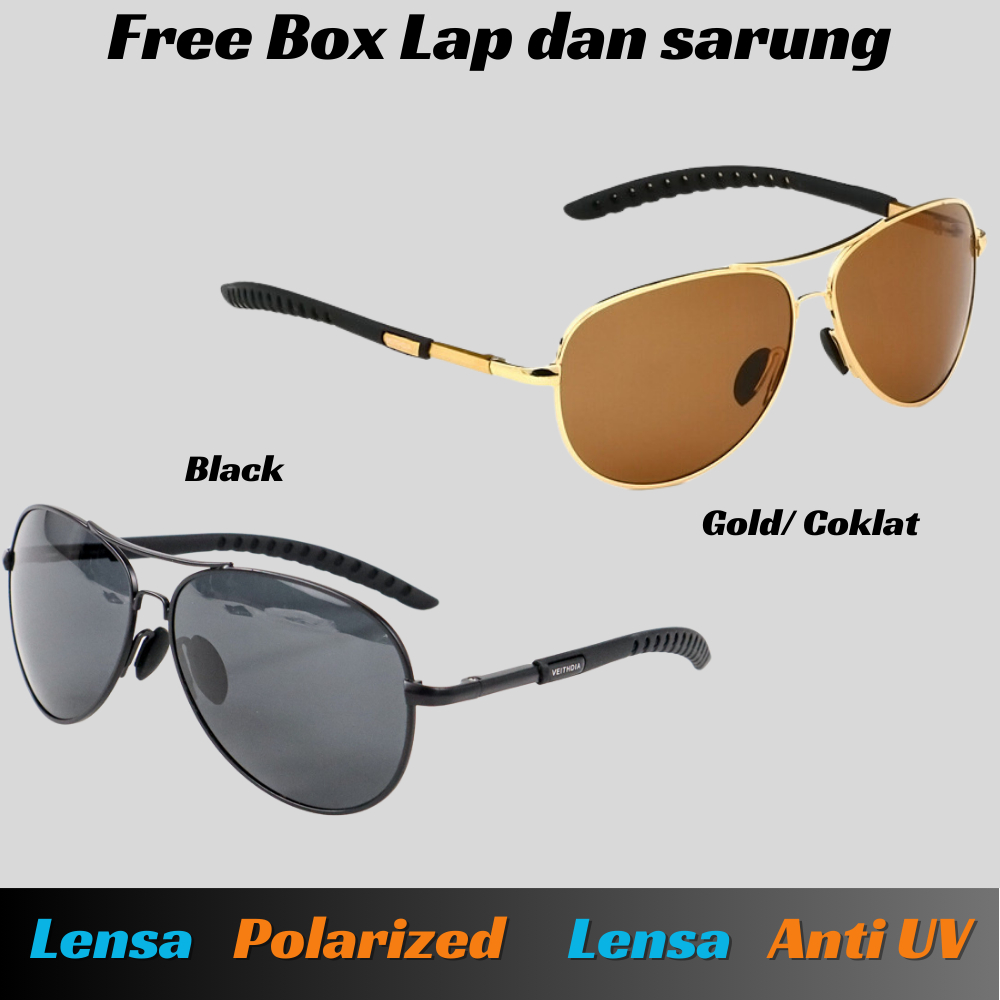 Yosea Store - Veithdia Aviator Kacamata Polarized Pria Hitam Sepeda Motor Anti Radiasi  uv
