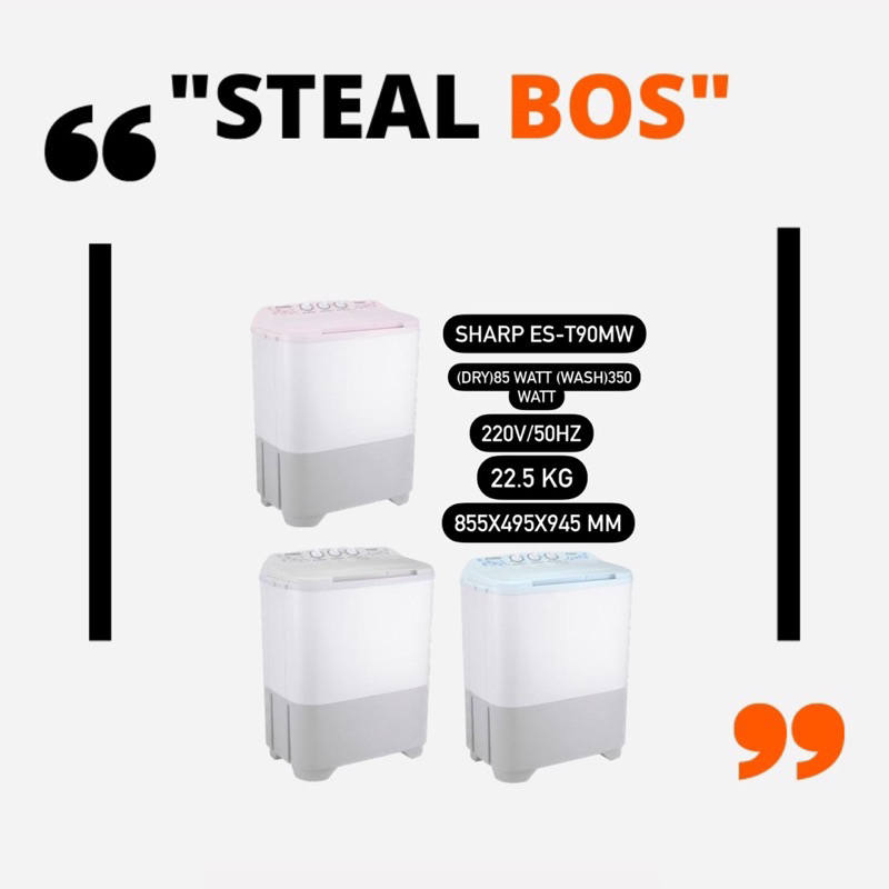SHARP Mesin cuci 90 mw sharp mesincuci 2 tabung 8 kg ES-T90MW