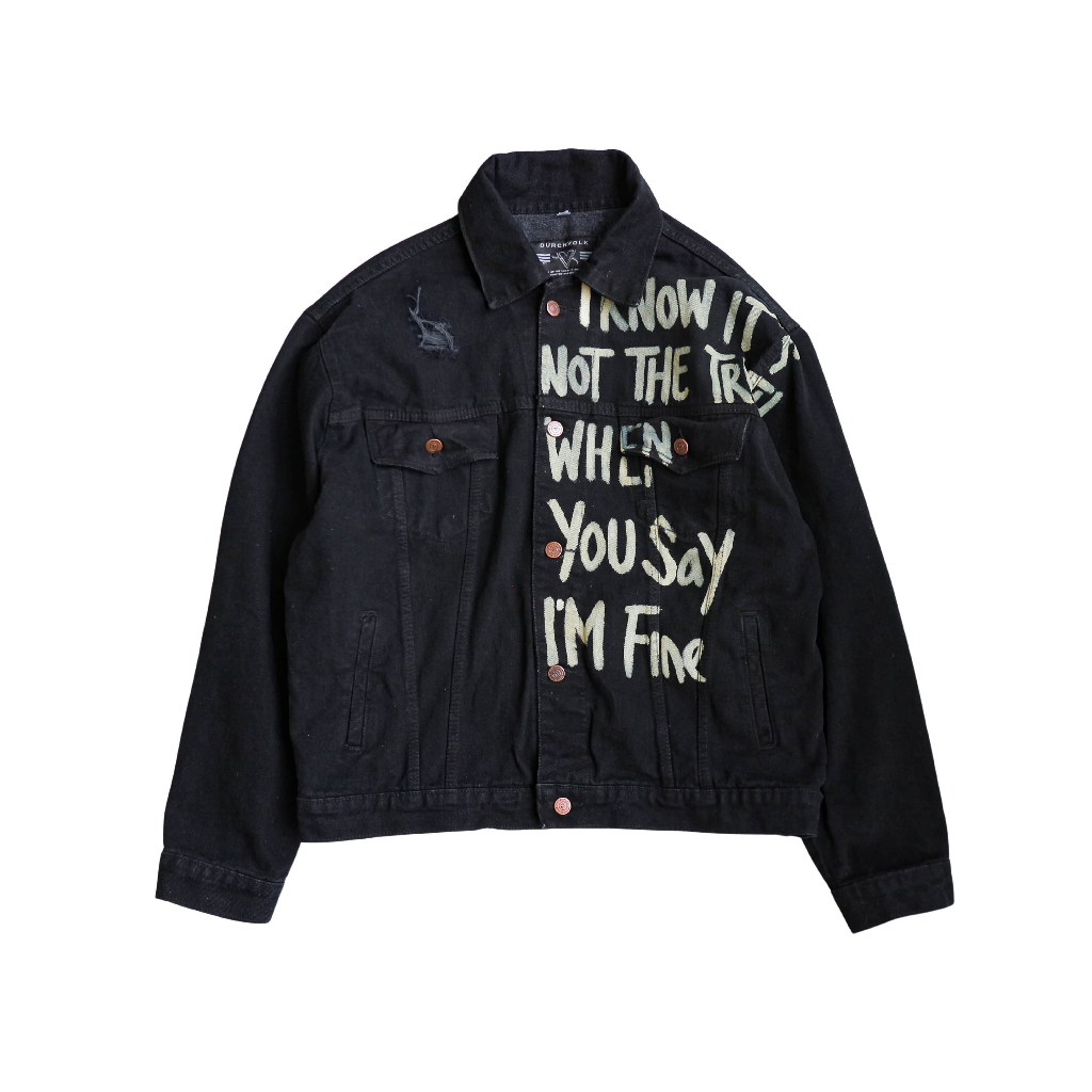 DURCHVOLK / VFJJ052 / Jaket Jeans Denim Pria Wanita Painting Ripped Patch Big Size Hitam