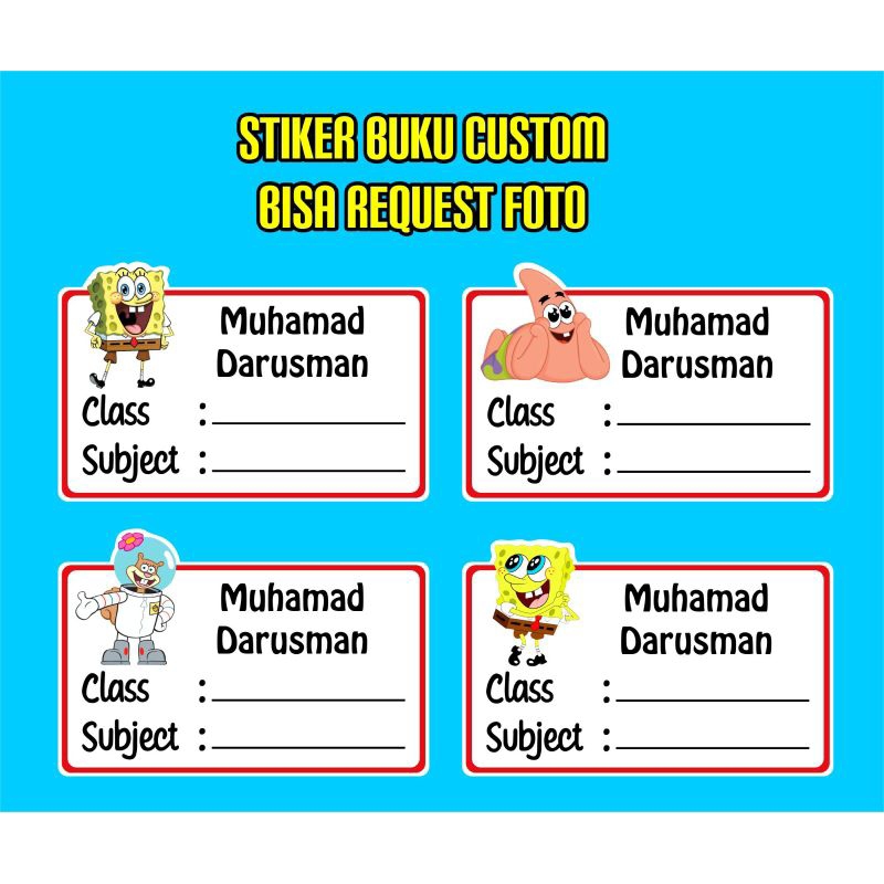 

stiker Buku isi ( 18 pcs ) Custom nama/foto/karakter animasi lucu