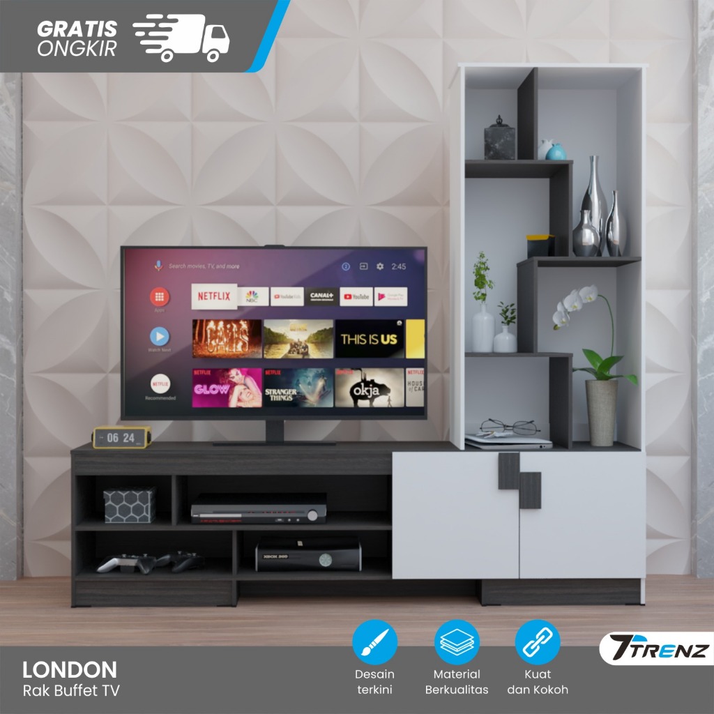 Trenz Furniture - Meja TV Minimalis Modern - Buffet Rak TV Kayu dengan Laci Meja TV Minimalis RTV Lo