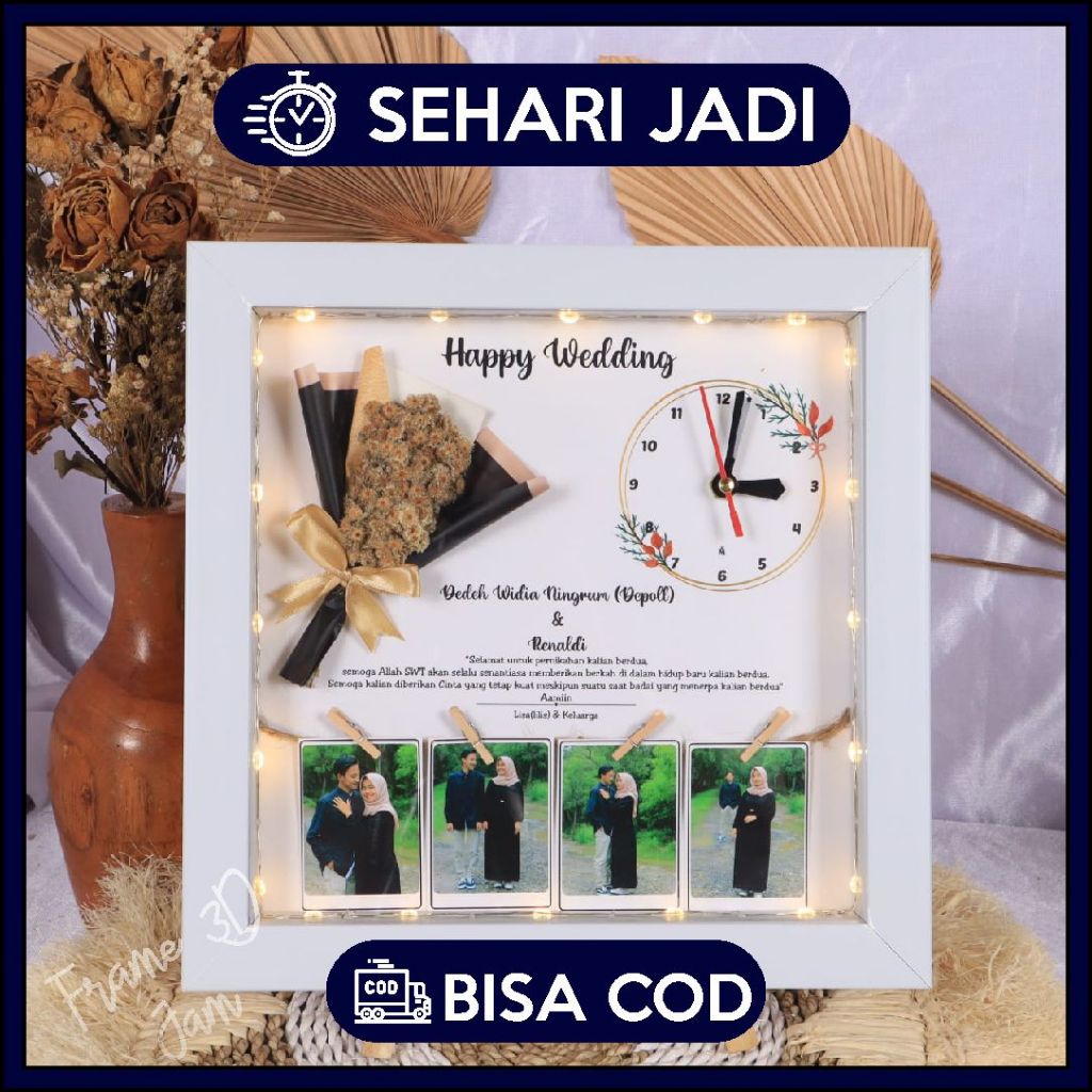 [Gift frame 3D Jam Custom] kado cowok cewek Hadiah Anniversary | Kado ulang tahun cewek cowok | kado