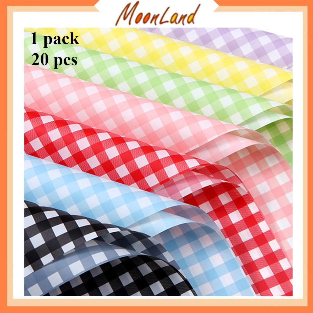 

20 Lembar Flower wrapping cellophane motif gingham plaid square kotak kotal kertas buket bunga perpack KB6003