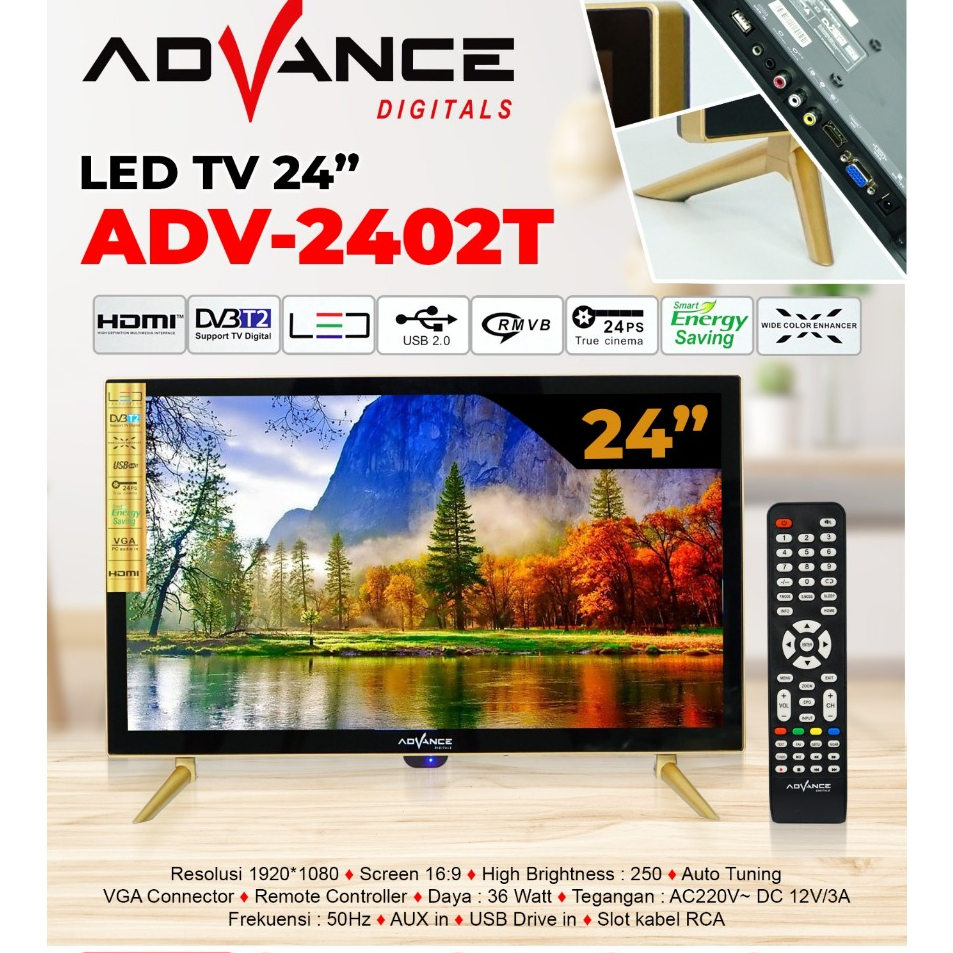 [TANPA SET TOP BOX] TV Advance ADV-2402T Televisi Digital Advance 24 Inch HD Support Antena Digital 