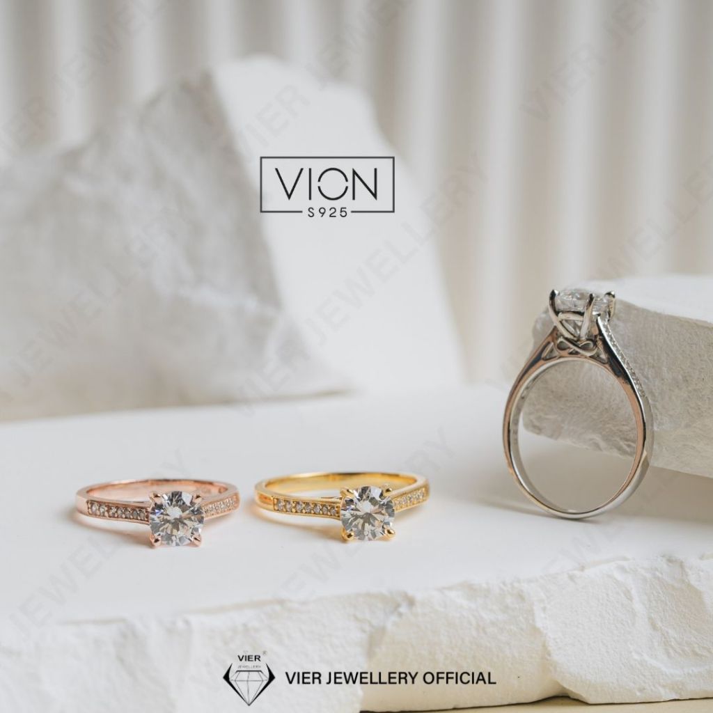 Vion S925 Ring 15053 , cincin silver 925 / perak , cincin solitaire replika berlian crystal zirconia