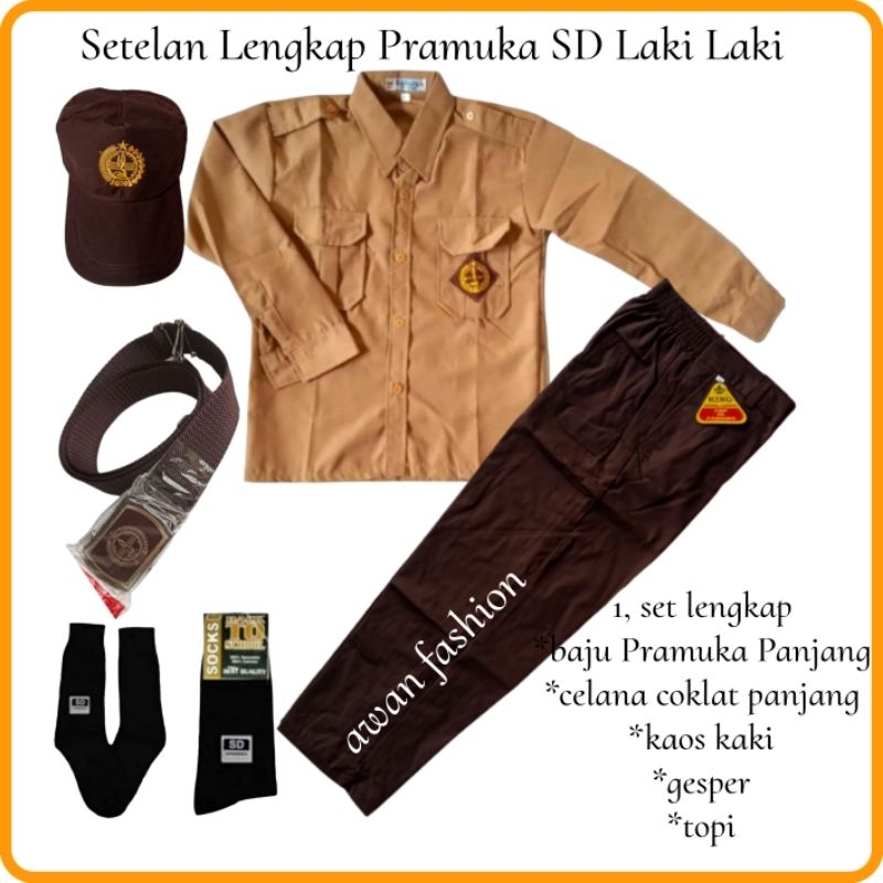 Setelan Lengkap Pramuka SD Laki Laki Baju Panjang