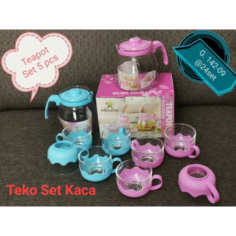 TEKO SET KACA ISI 4 GELAS /TEKO SET + 4GELAS